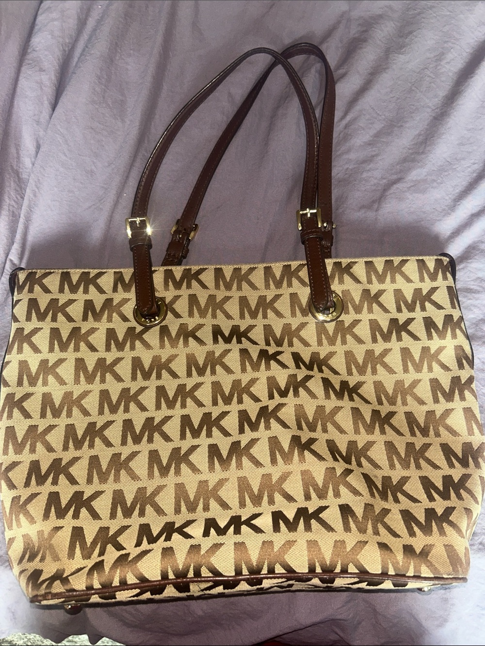 Michael Kors Tan and Brown MK Logo Tote - Picture 1 of 6